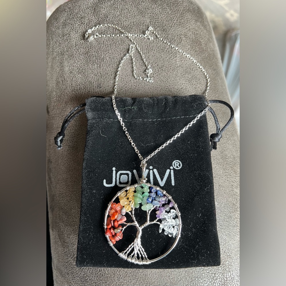 🌲Nib Jovivi 7 Chakra Gemstone Tree of Life Crystal Pendant necklace silver